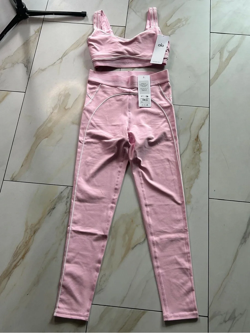 ALO Yoga Pink High-Rise Legging and Bralette Set